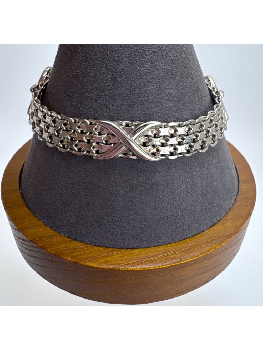 Interwoven Mesh Chain Bracelet Sterling Silver 925 Size 7.5" Length